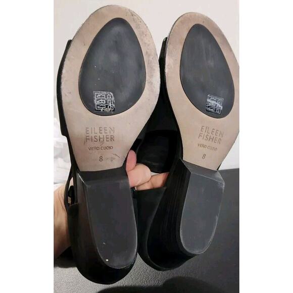 Eileen‎ Fisher Size 8 Iris Sandals Black Nubuck Leather Women's Block Heel EUC - Picture 7 of 9